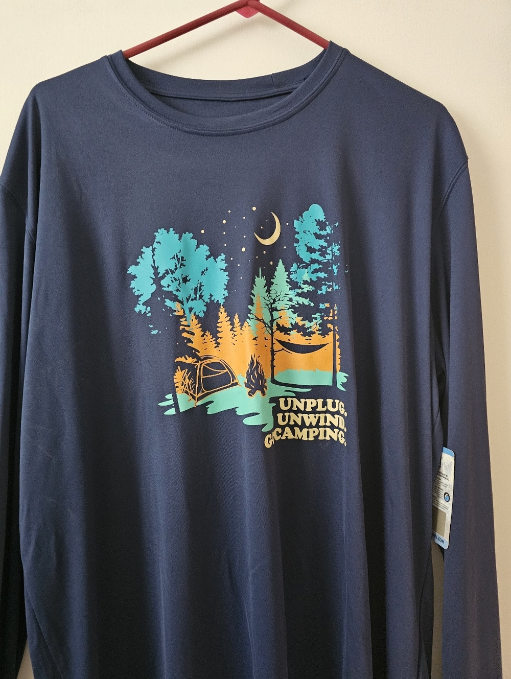 Men's Vapor Apparel Navy Camping Graphic Long Sleeve Tee XL New Dri Fit
